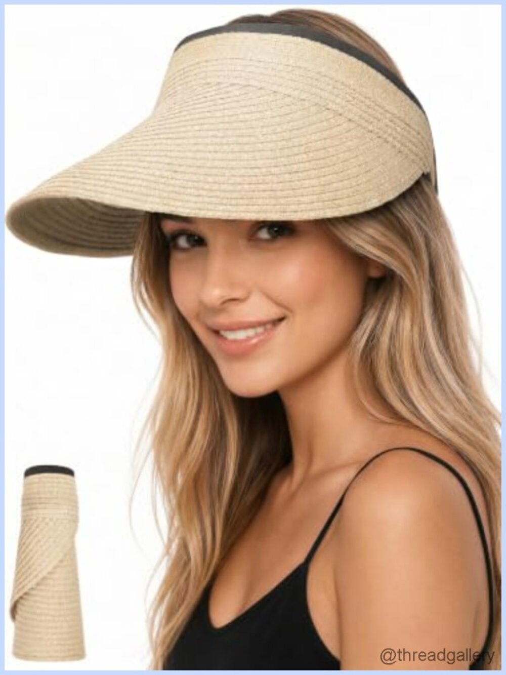 Women's Straw Sun Visor Hat Wide Brim Adjustable Beach Summer